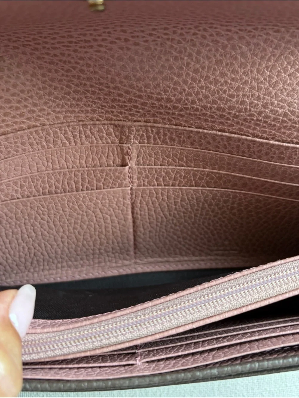 GUCCI brown/pink pebbled leather long wallet